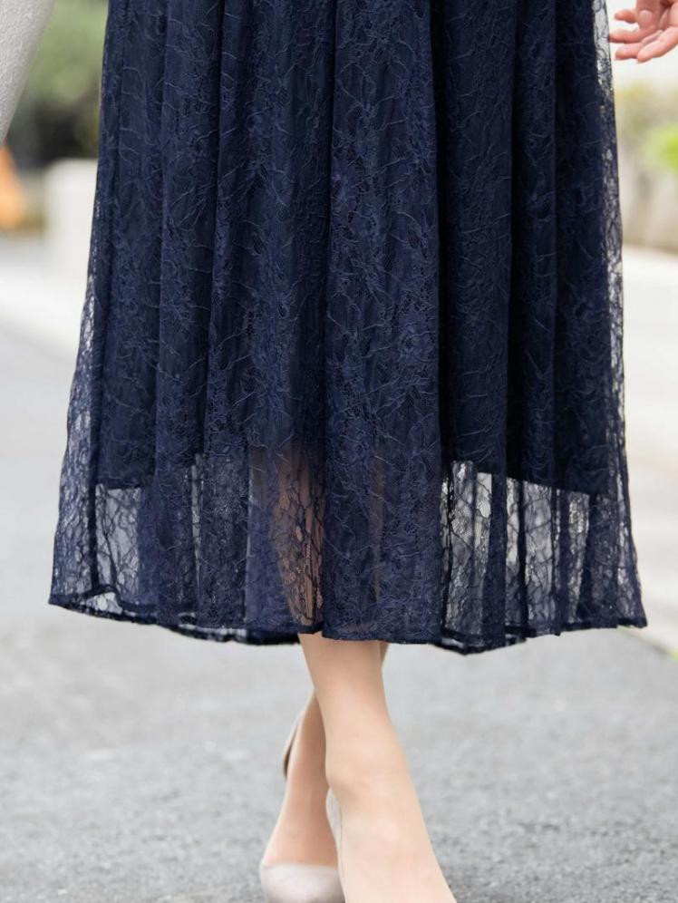 ラッセルレースロングドレス(ネイビー)CR1-325NA-M | OTONA DRESS