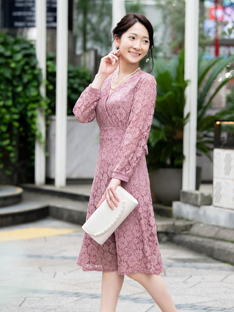 カシュクールレースワンピース(ピンク)K1-333PI-M | OTONA DRESS