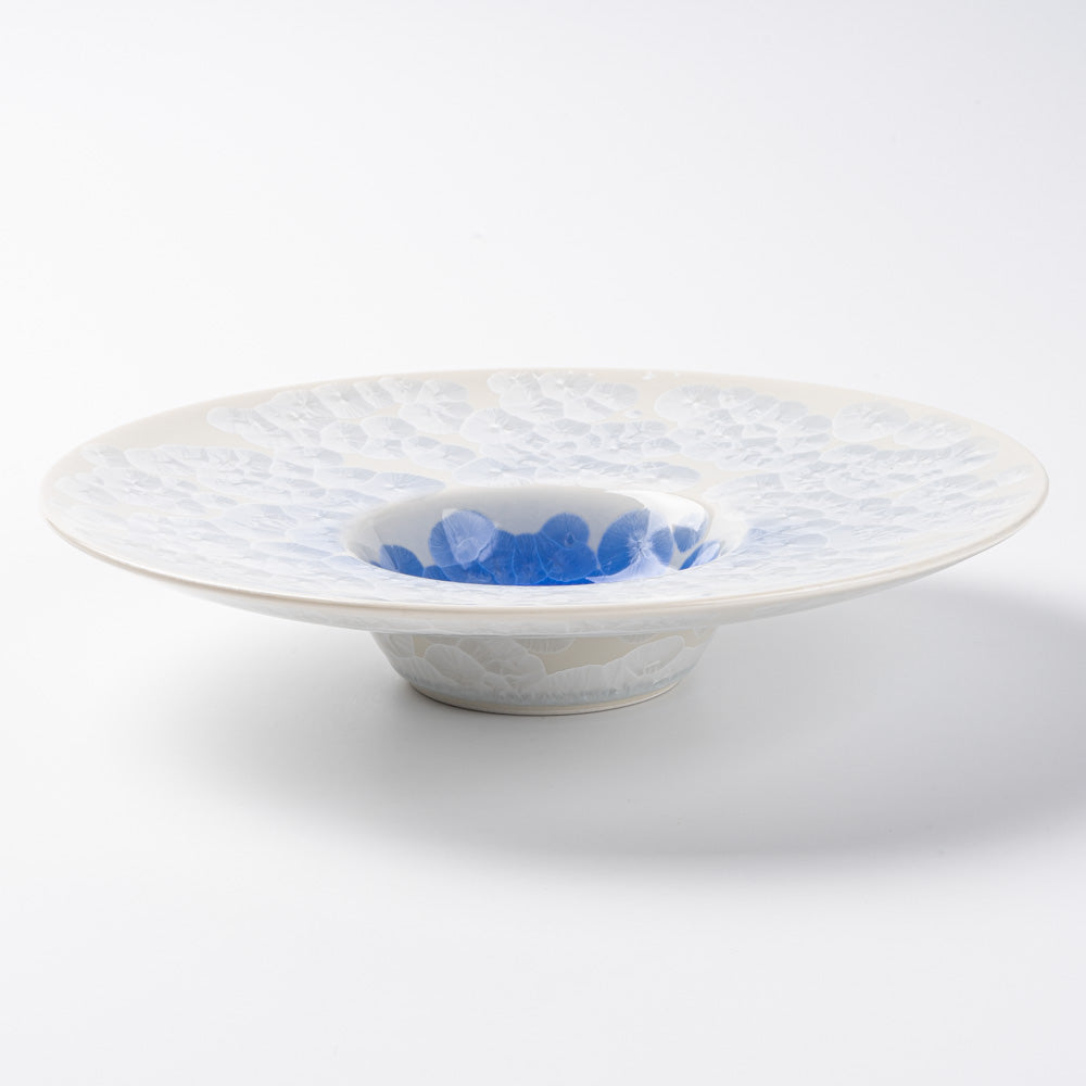 京焼・清水焼 陶あん 花結晶 リム皿（青白） ¥8,800 大人の焼き物