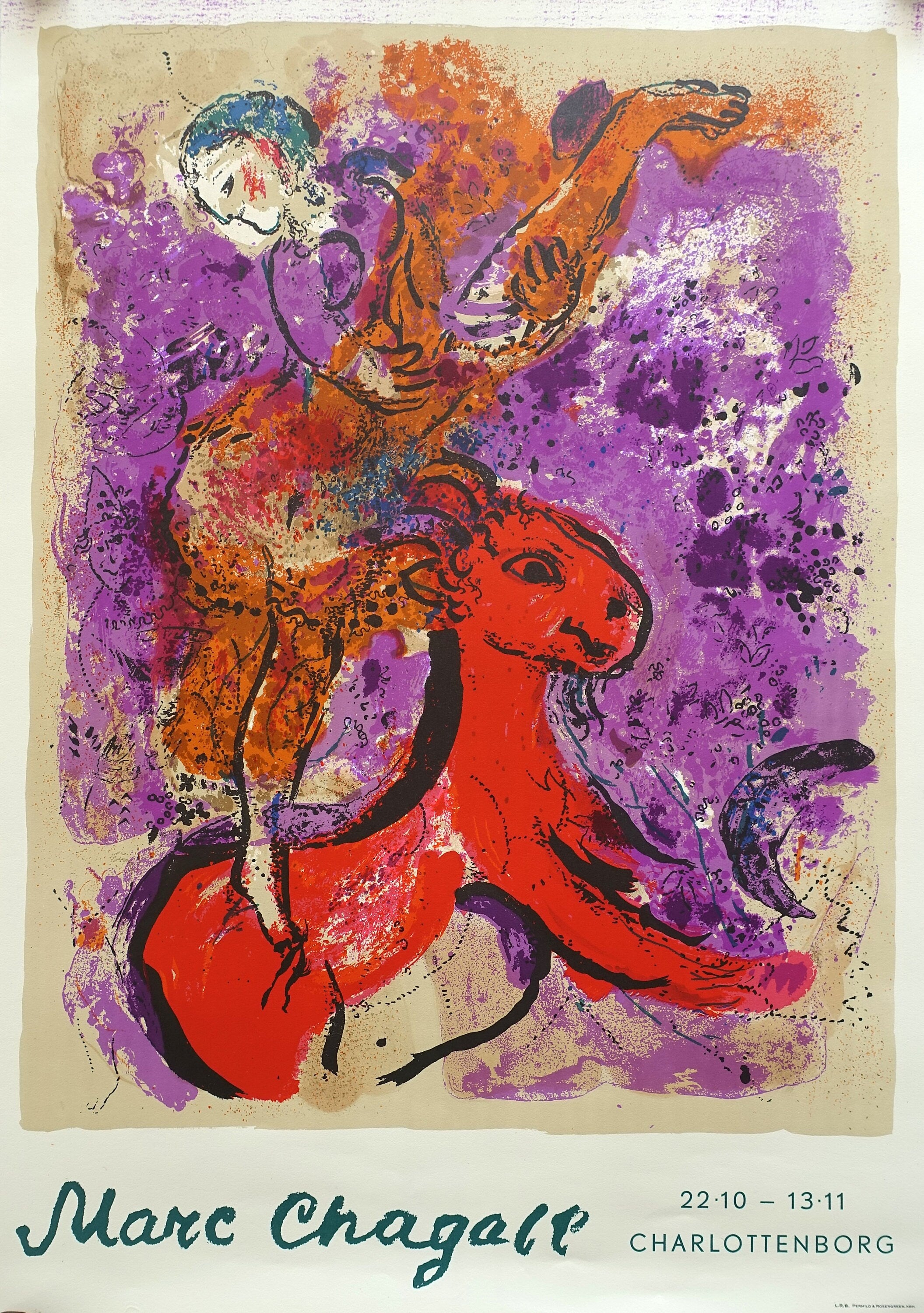 1960 Chagall Exhibition Poster Charlottenborg - Original Vintage