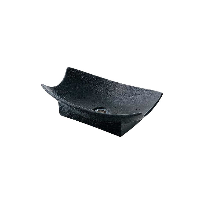 624-932 舟型手水鉢 藍錆 水栓柱パン 水受け 信楽焼 カクダイ（KAKUDAI