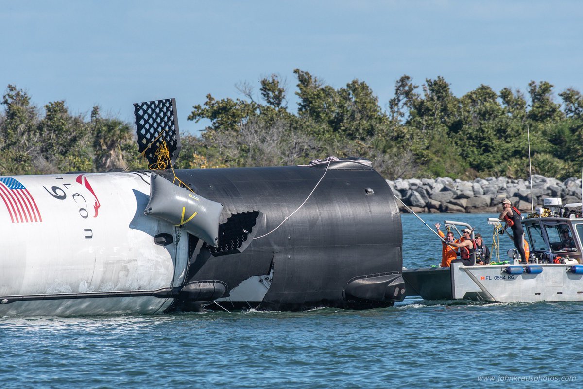 Detailed images of SpaceX's Falcon 9 booster 1050.1 being towed
