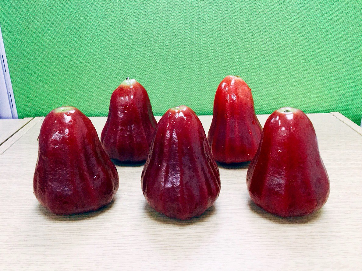 台湾産の黒金剛というレンブ 赤くて三角の形をした、黒珍珠や黒鑽石の