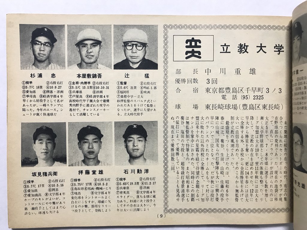 古本屋さんで入手した1957年(昭和32年)の大学野球選手写真名鑑。もしや