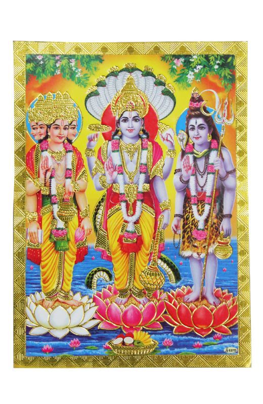 ヒンズー教の神、左からブラフマー、ヴィシュヌ、シヴァ。三神一体