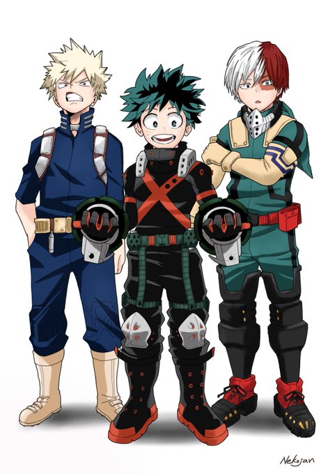 爆豪勝己 ,緑谷出久 ,轟焦凍 「#ネコイラ #イラスト #僕のヒーロー