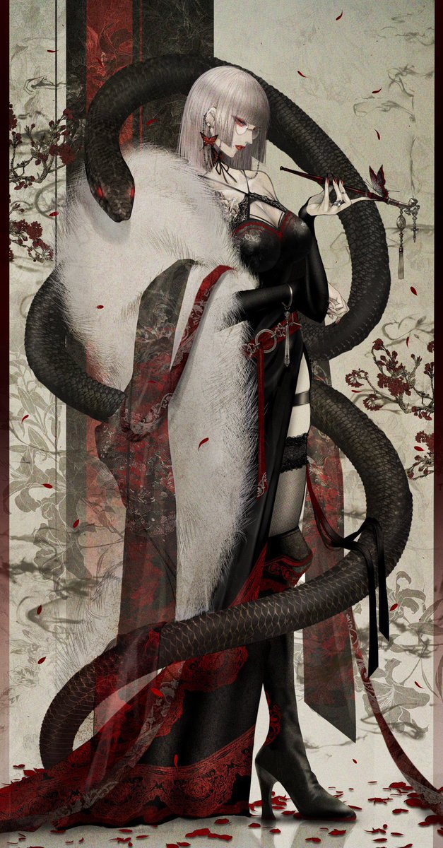 こちらの「白蛇と白百合」は3年前に描いたイラストに加筆した作品です