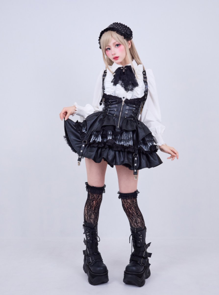🖤IMVAL / Lace Frill Leather Dress🤍 レザーとフリル、透け感