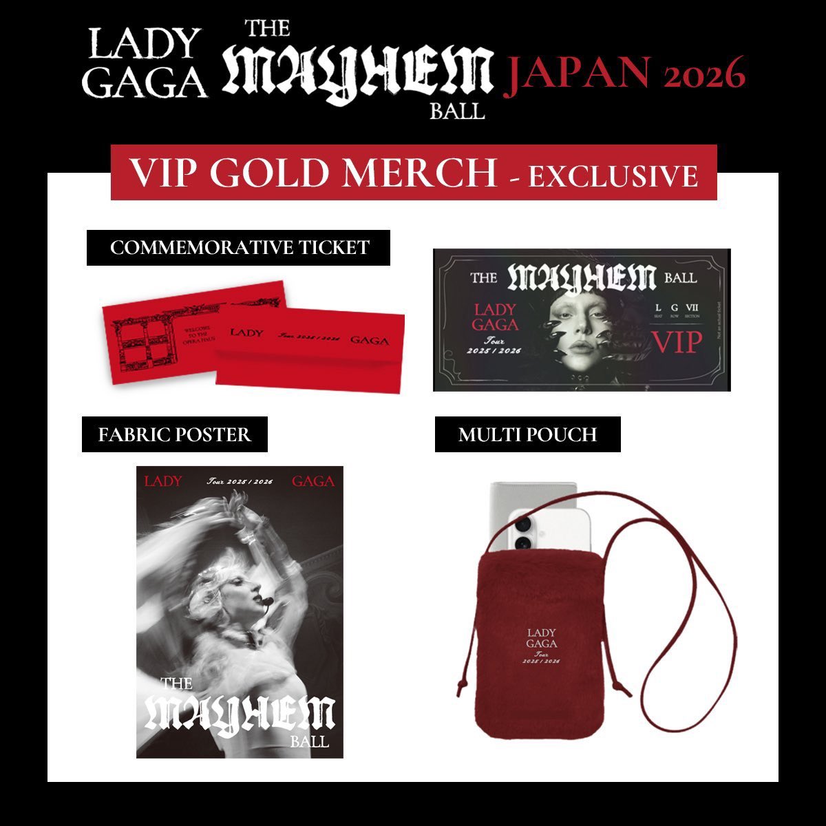 Take a look at the VIP merch for Lady Gaga's MAYHEM Ball dates in