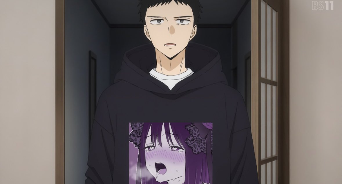 ヌル女(アヘ顔雫たん)パーカーに「なんですって？」な表情の五条くんが