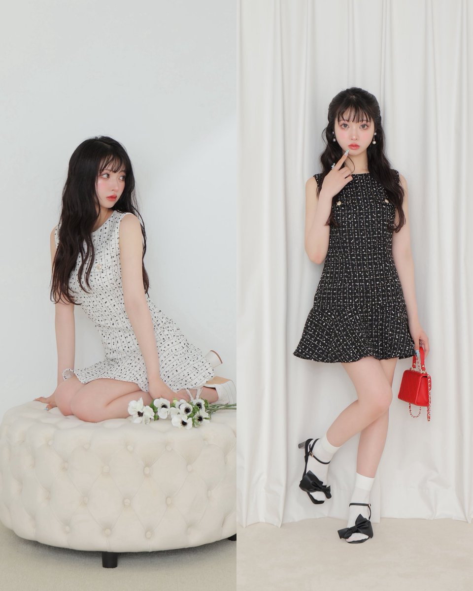 M me eme エムミーエメ メゾンツイードミニワンピース ブラック M me