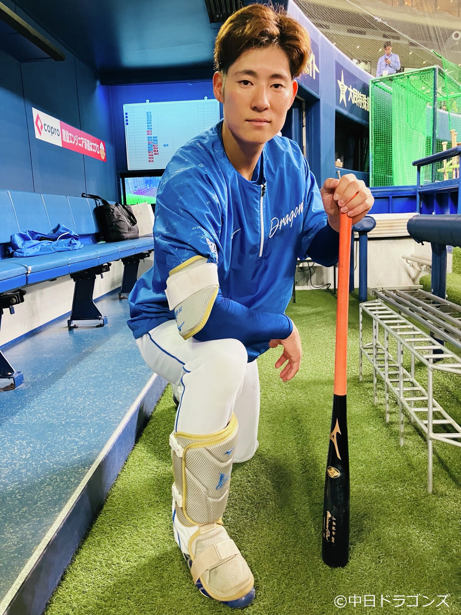 中日ドラゴンズ宇佐見選手 ZETT フットガード ゴールド 中日ドラゴンズ
