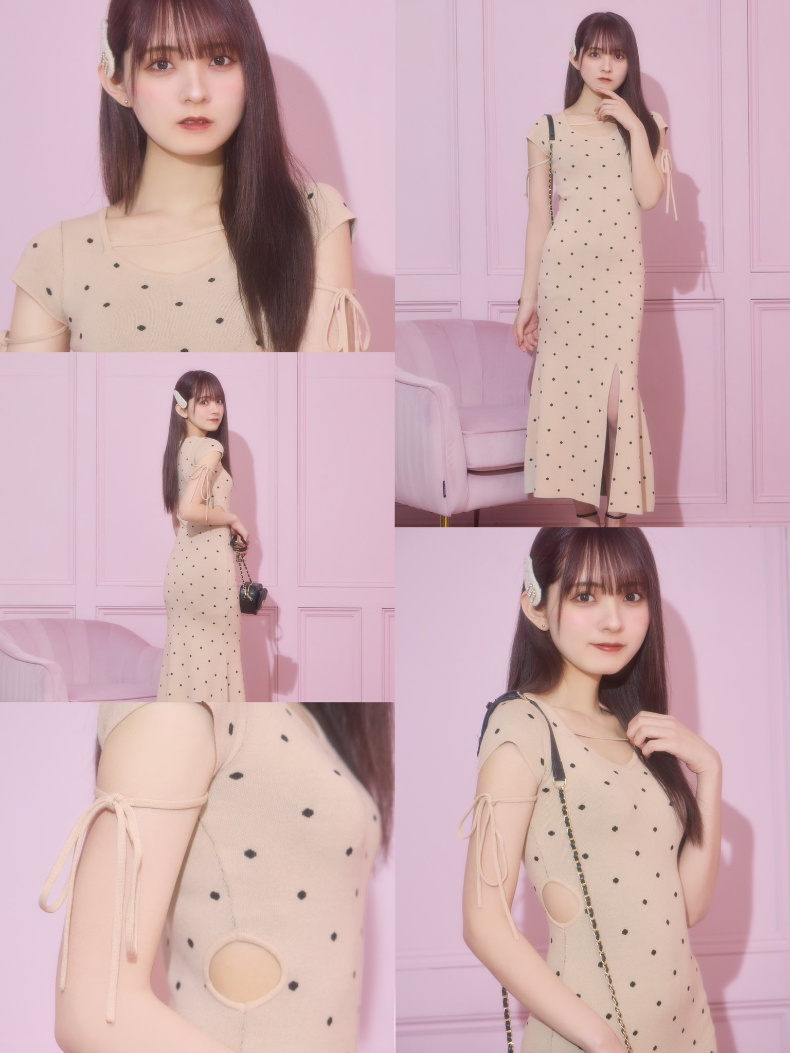 ミシェルマカロン クロスニットワンピースセット ベージュ F ミシェル