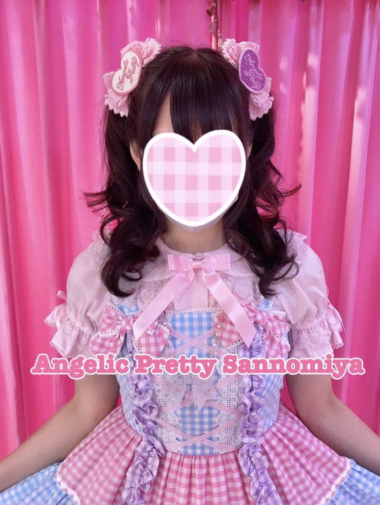 ギンガム配色肩リボンジャンパースカート ＆Dreamy Pearlお袖とめ