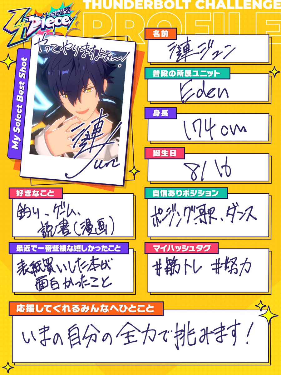 ✩˖°⌖.￣￣￣￣￣￣￣￣ 手書きプロフィール📝 漣 ジュン（さざなみ