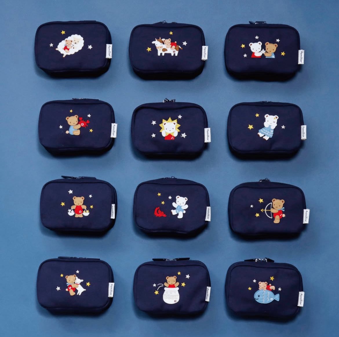 今日店頭でみかけたファミリアの星座ポーチがほんとーーーーに可愛くて