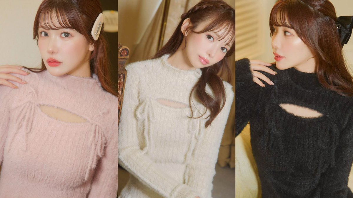 𝐏𝐢𝐜𝐤 𝐮𝐩 】 胸元のカットデザインとリボンがあざといニット