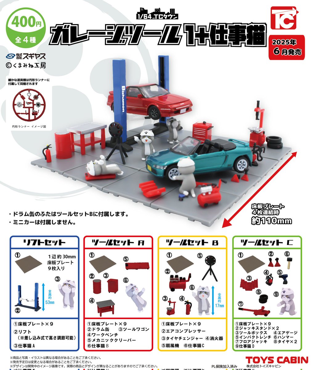 6月新製品のご紹介】 「1/64TCタウン ガレージツール1+仕事猫 400円