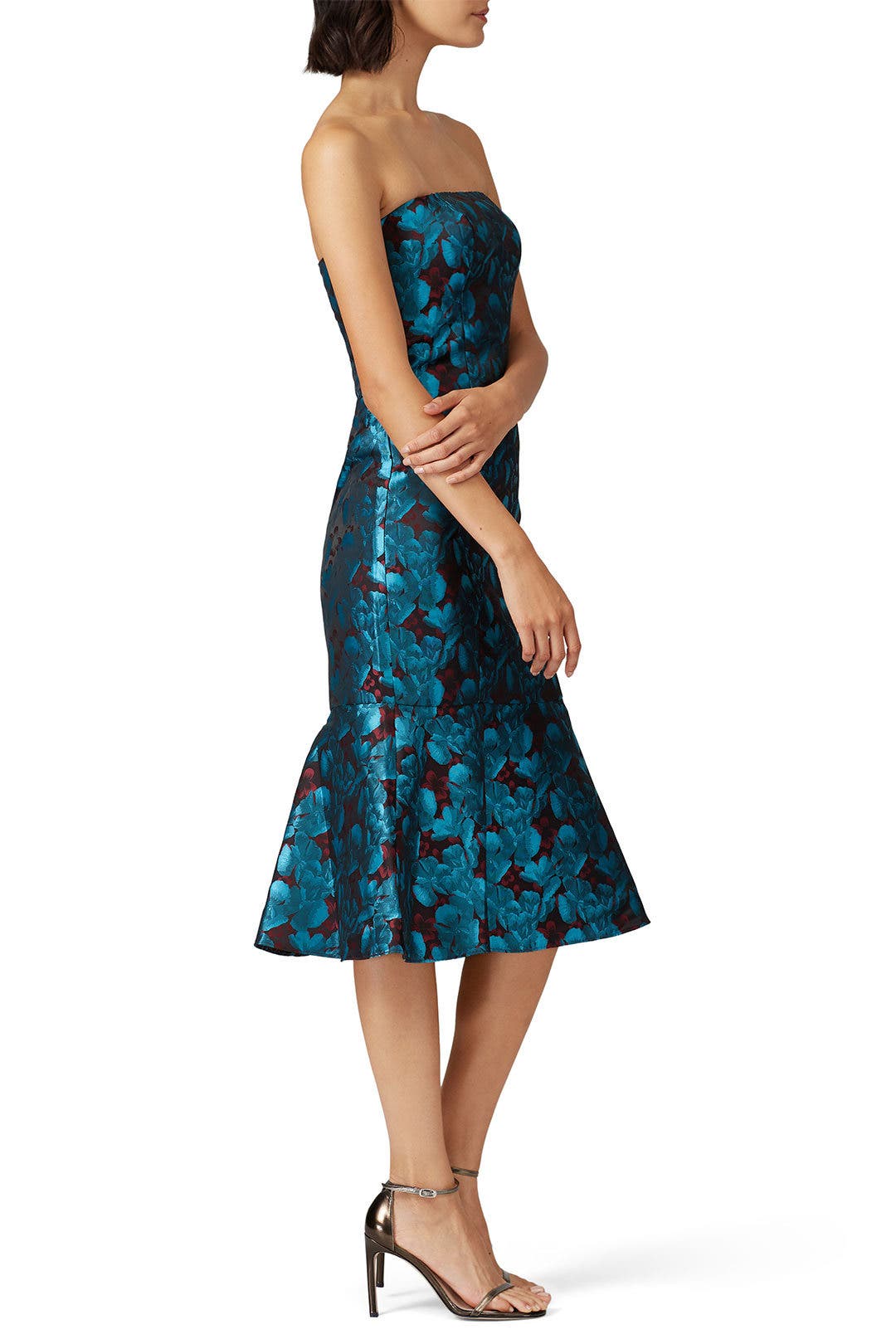 Teal Strapless Jacquard Dress by Aidan AIDAN MATTOX | Rent the Runway