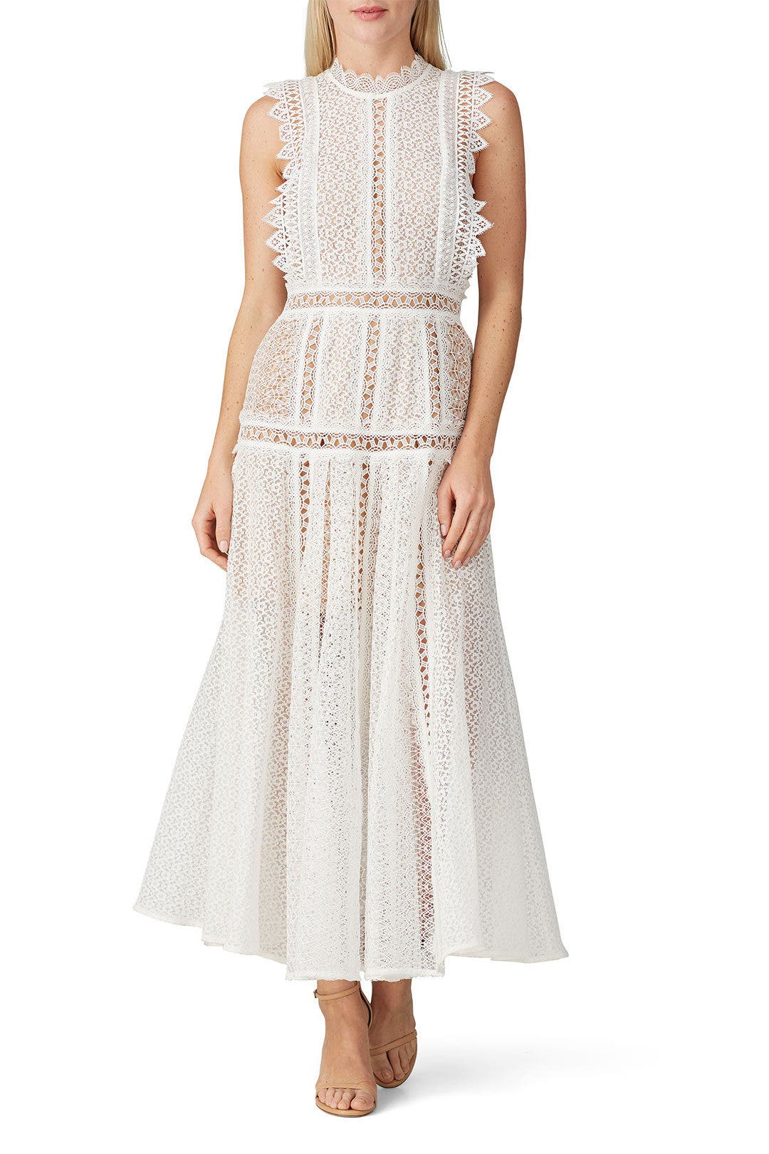 White Lace Panel Midi Dress by Self-Portrait | Rent the Runway