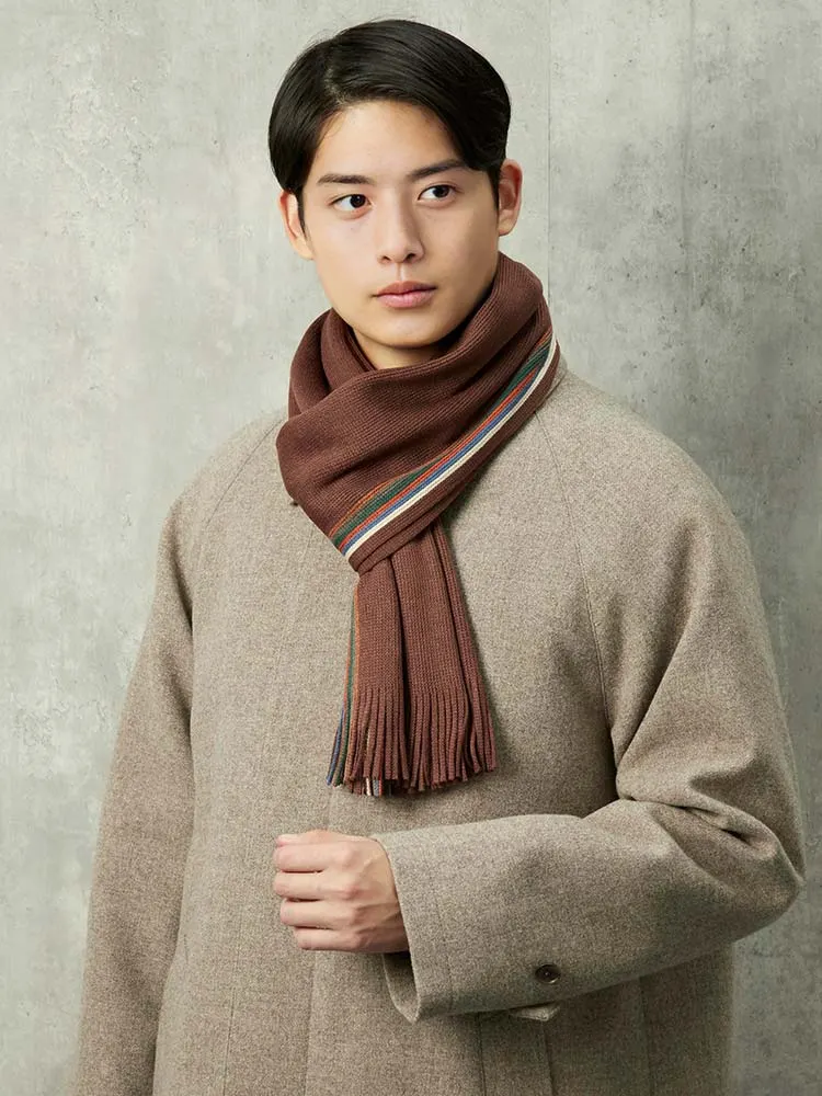 ブラウン ラッセルマフラー V.FRAAS マルチストライプ ブラック/グレー