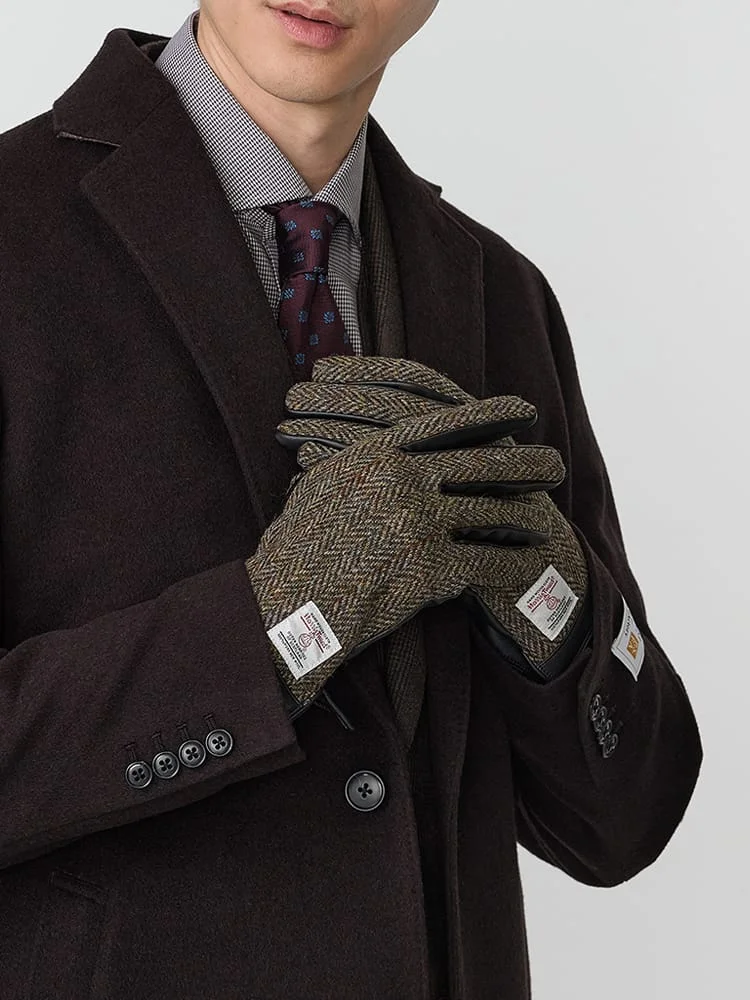 D．ブラウン 【HARRIS TWEED/ハリスツイード】ウールグローブ