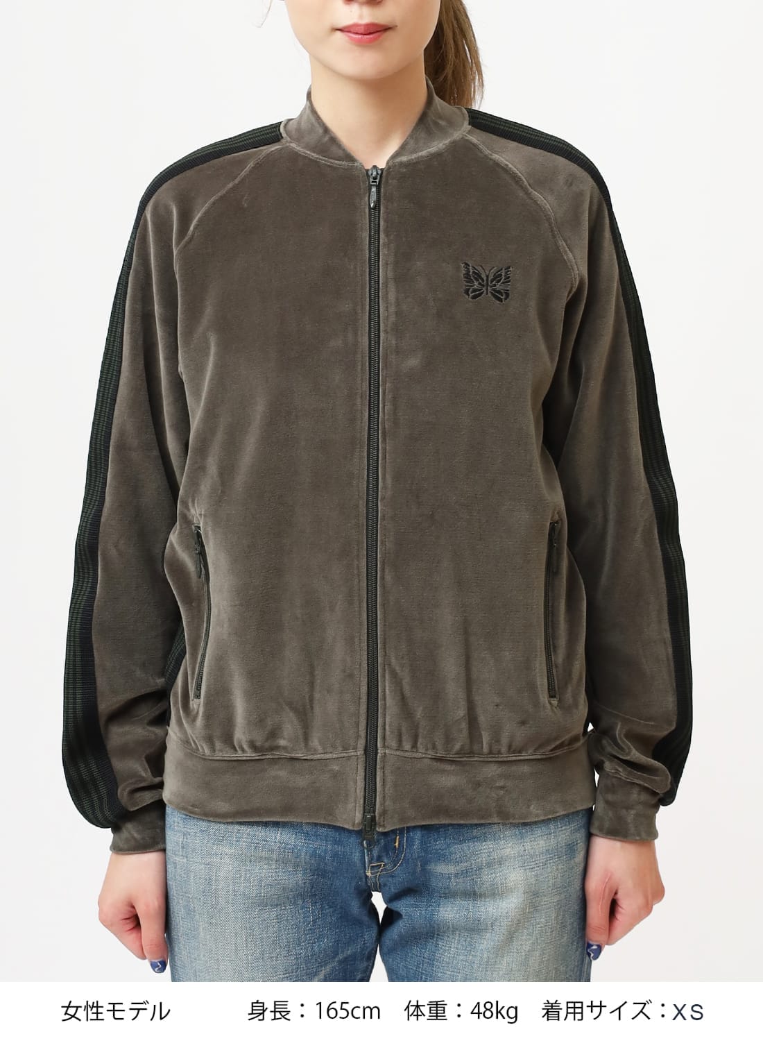 NEEDLESベロアジャケット ブラック/グリーン