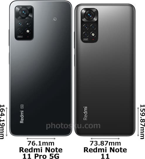Redmi Note 11 Pro 5G」と「Redmi Note 11」の違い - フォトスク