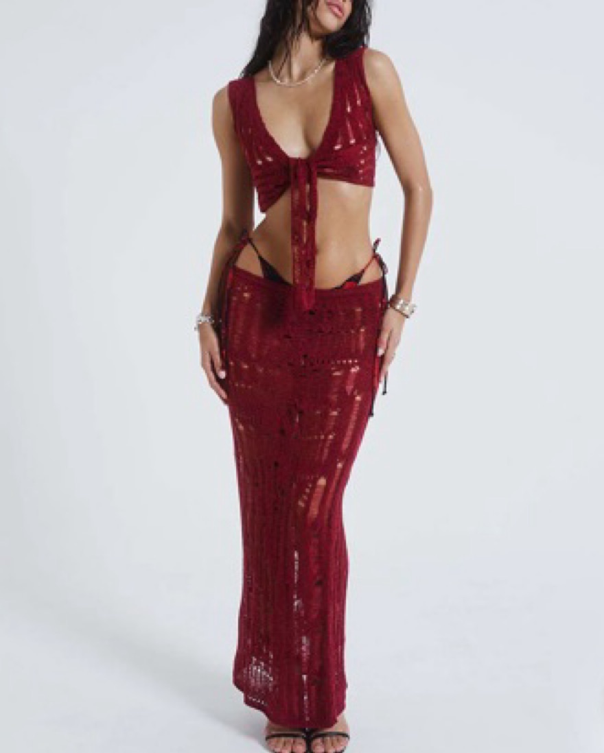Red Two Piece Crochet Jaded London Set by Jaded London - Pickle