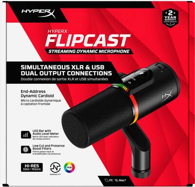HyperX FlipCast Wired Cardioid USB Dynamic Microphone Black
