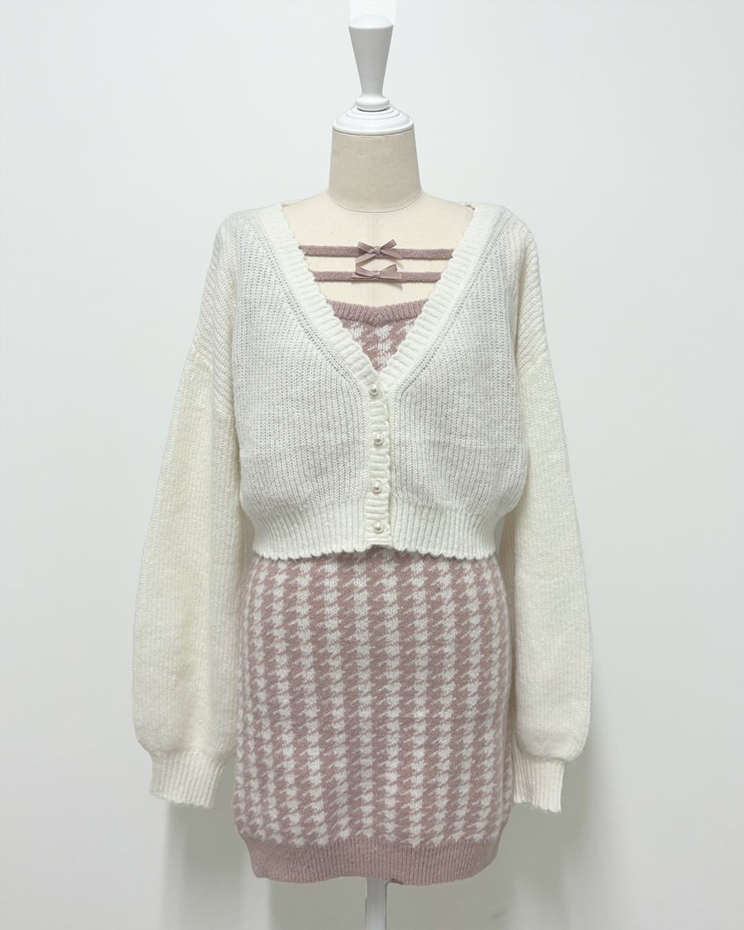 千鳥柄ニットワンピカーデセット – pium