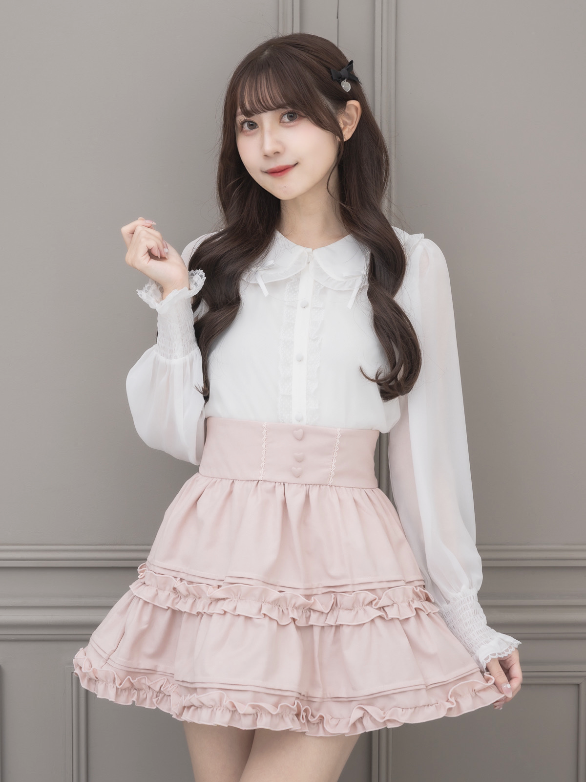 ハートボタンボリュームフレアミニスカート – pium