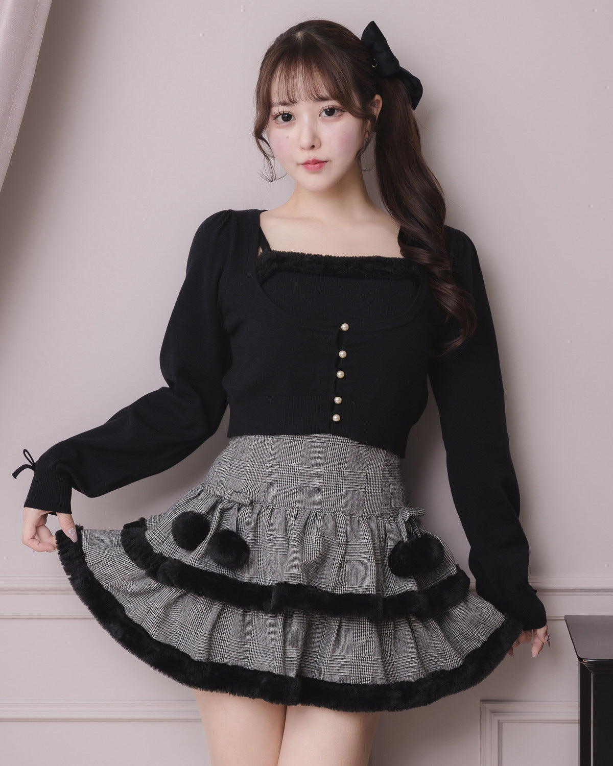 ファー付きティアードミニスカート – pium