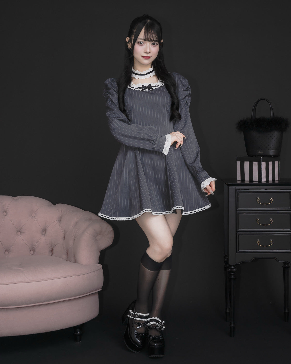 pium コットンフリルチョーカードールワンピース ブラック【最安値