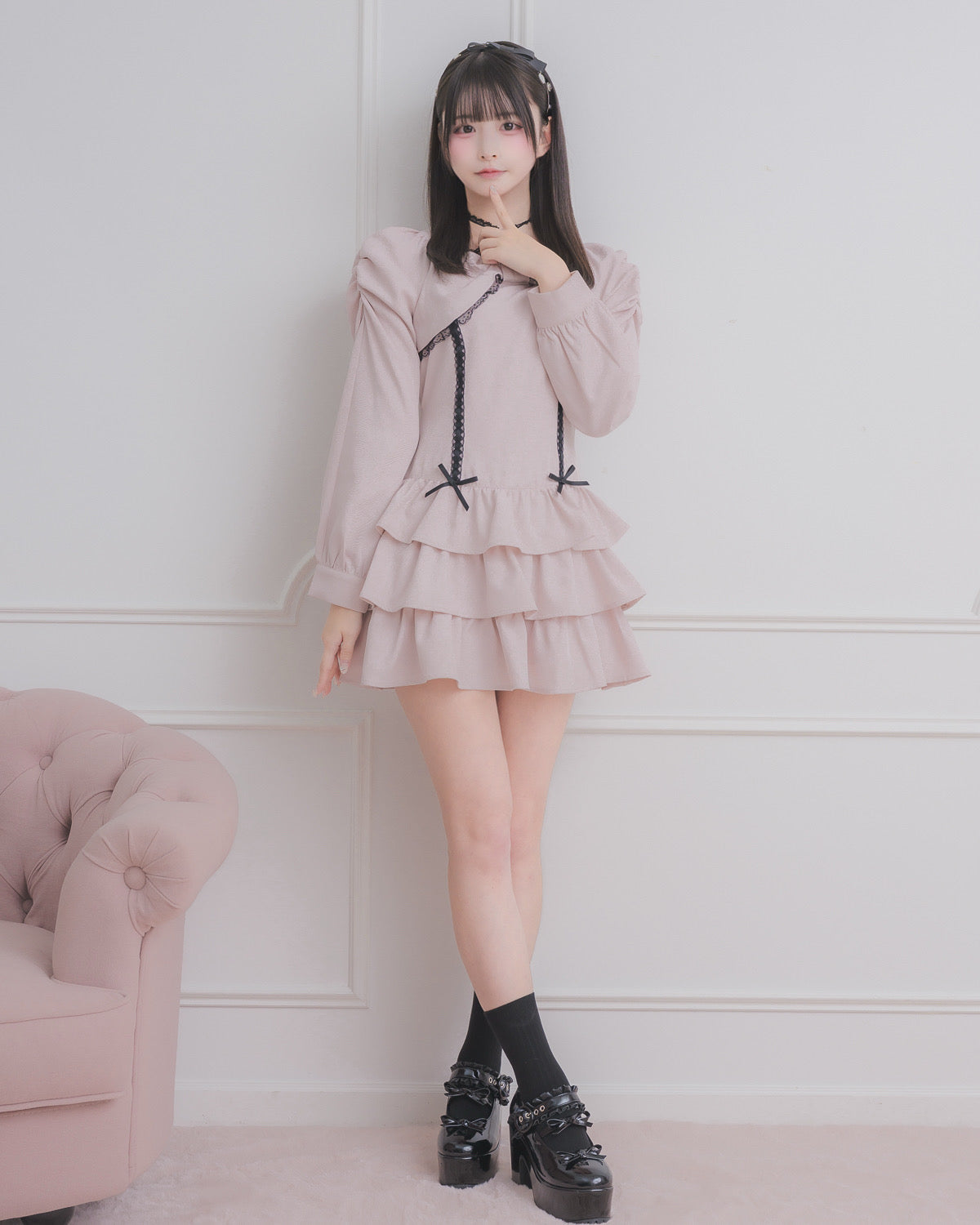 フロントリボンティアードミニワンピース – pium
