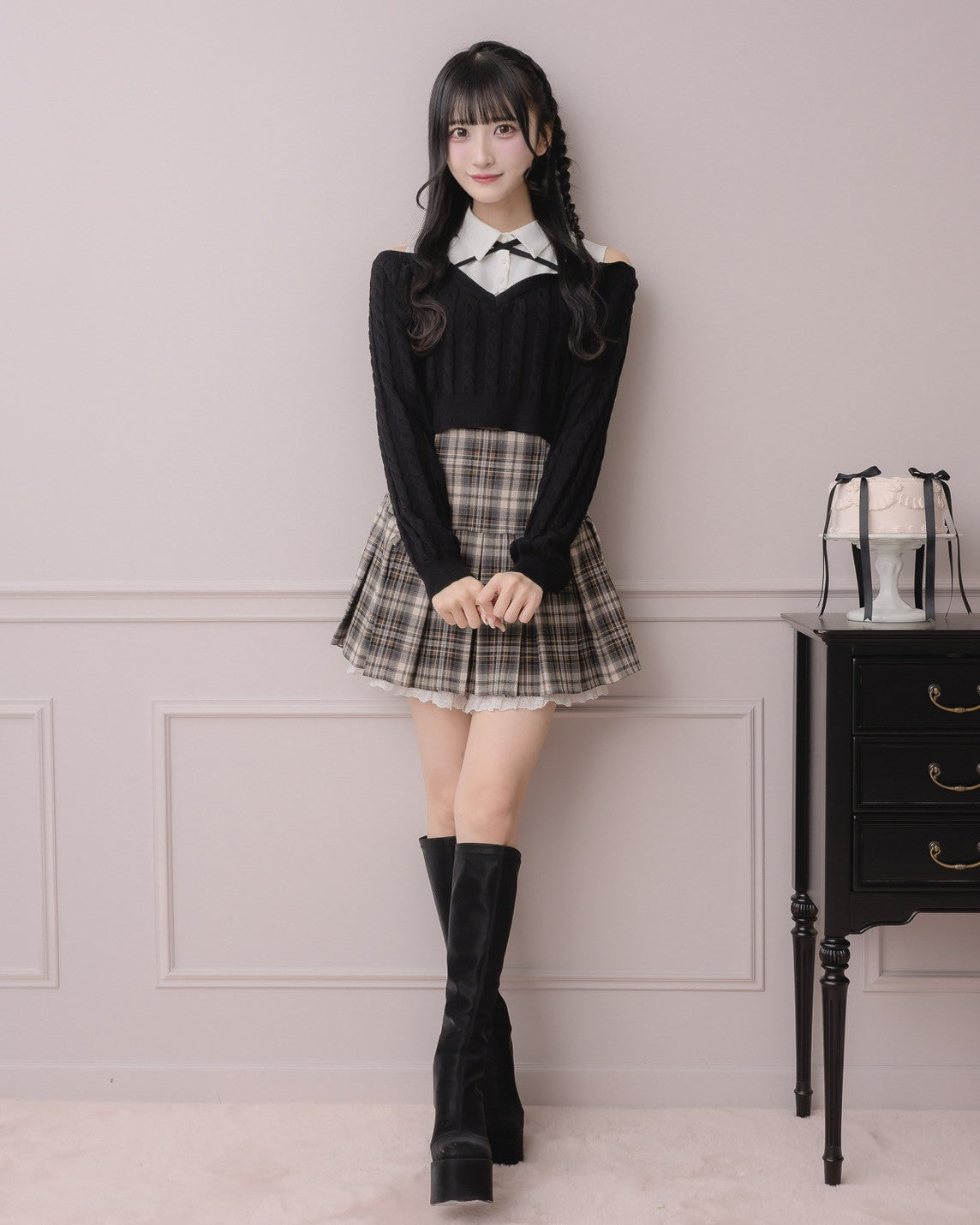 ミニリボンコットンフリルプリーツスカート – pium