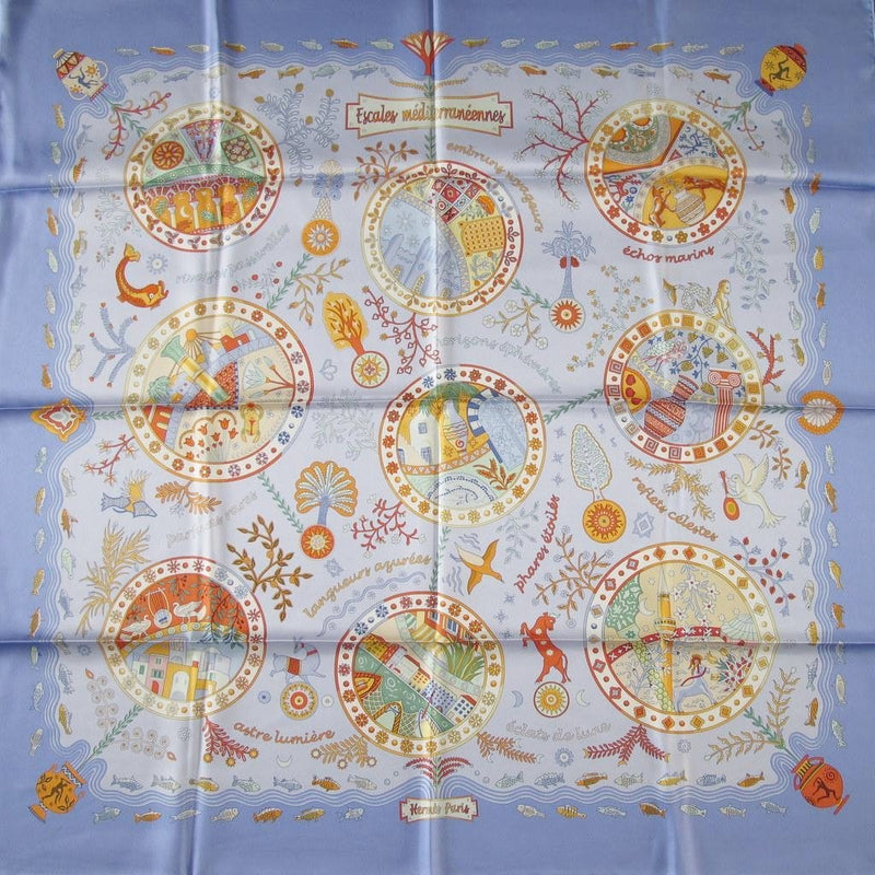 Hermes 2003 Blue Escales Mediterraneennes Twill 90cm New with Flaw