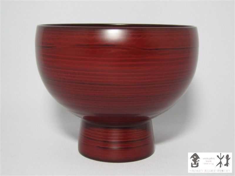 赤木明登作 奥羽飯椀 大 赤 140×82mm 550cc
