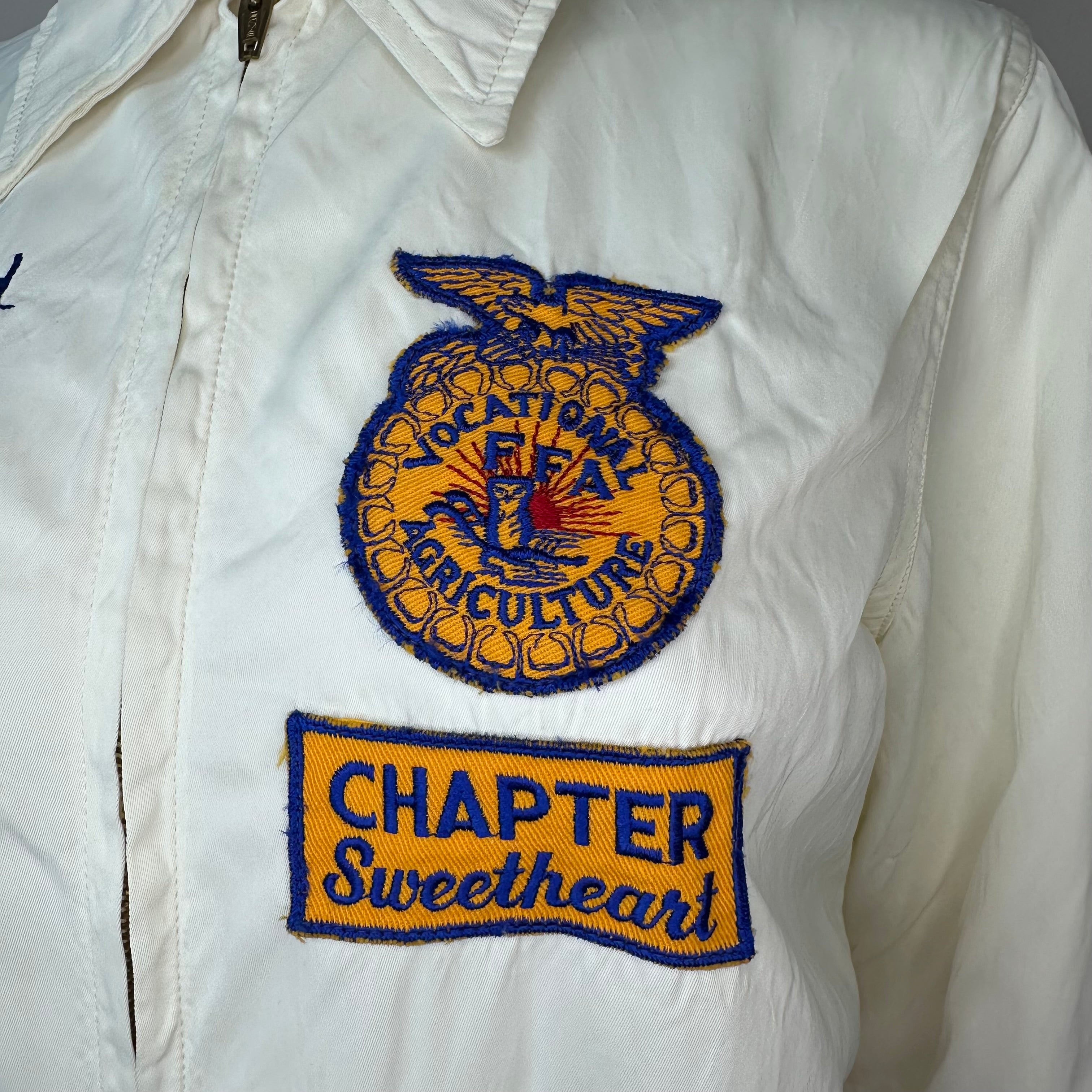 1950s White FFA Sweetheart Jacket, Champion Size M, Bartlett