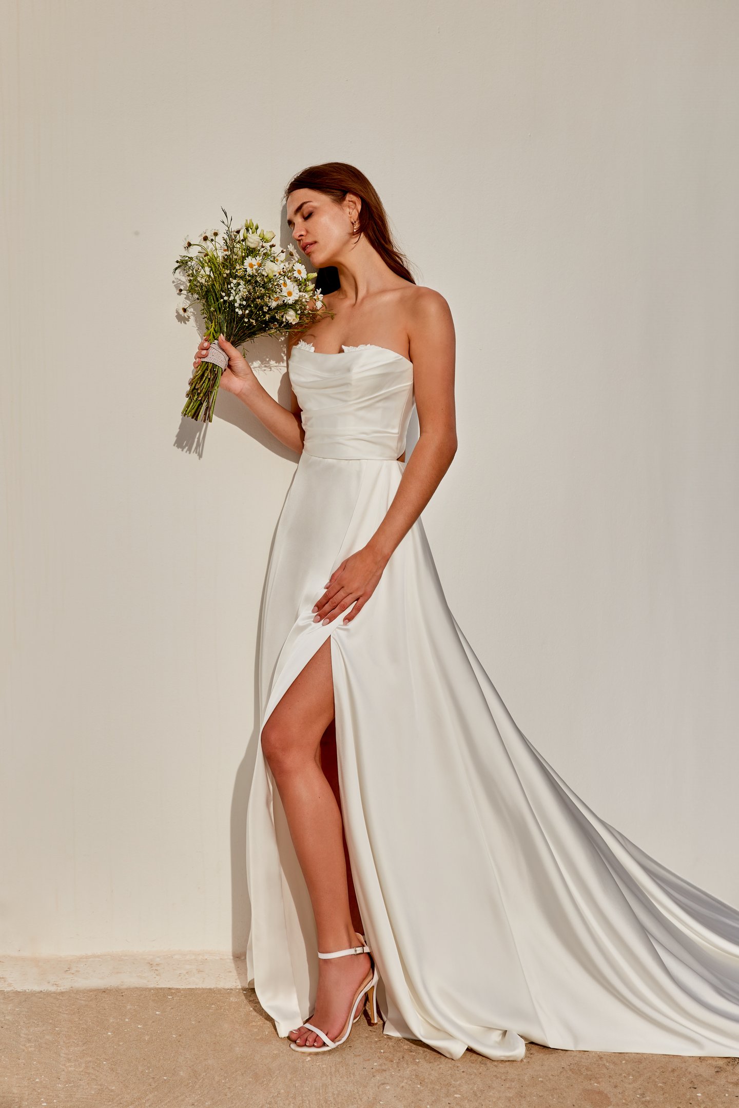 Marguerite: Charmeuse A-Line Gown with Ruched Bodice and Keyhole