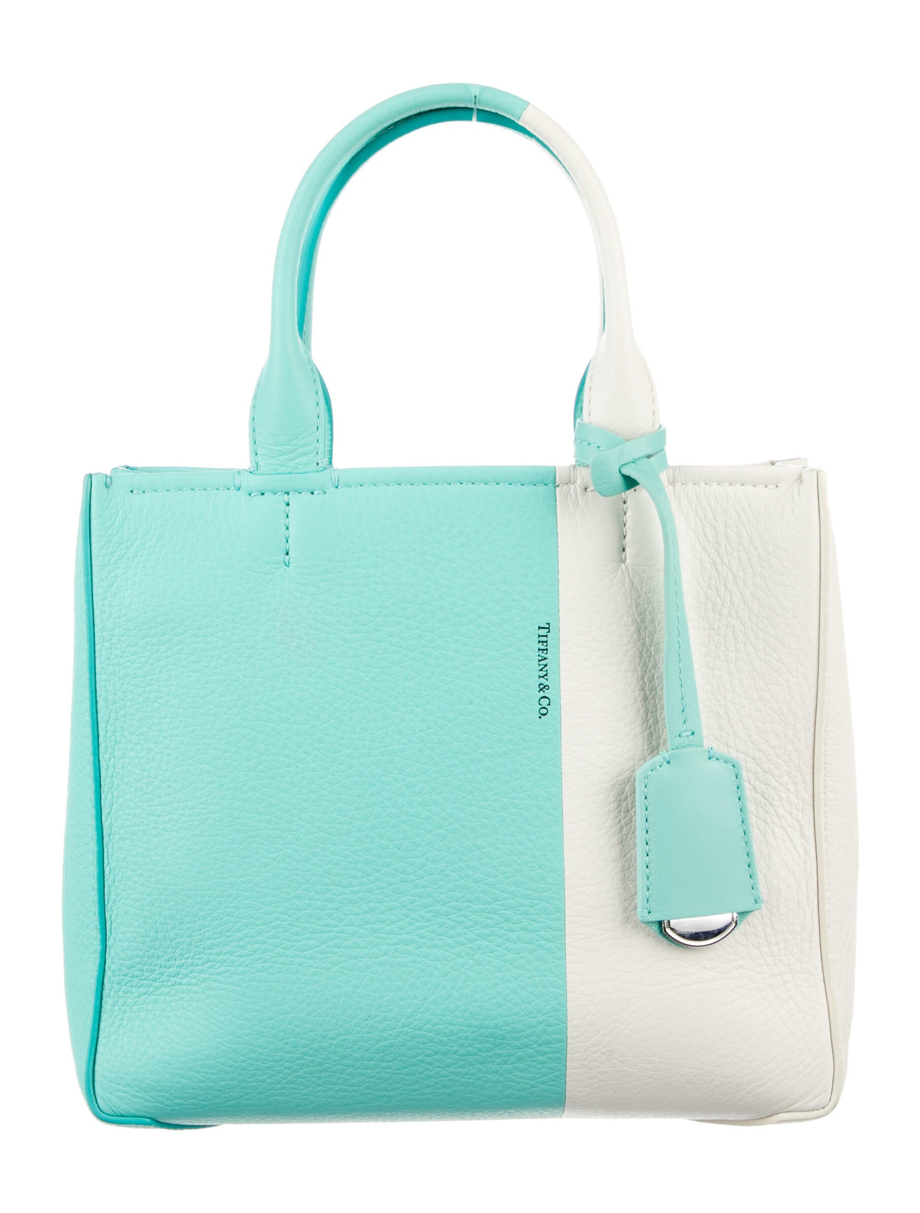 Tiffany & Co. Color Block Grained Leather Handle Bag - Blue Handle