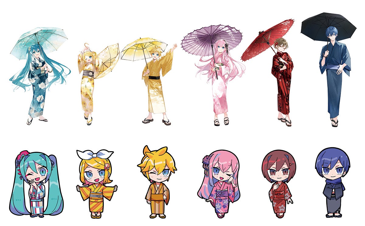 初音ミク』をはじめとするバーチャルシンガー6人の、浴衣姿の描き