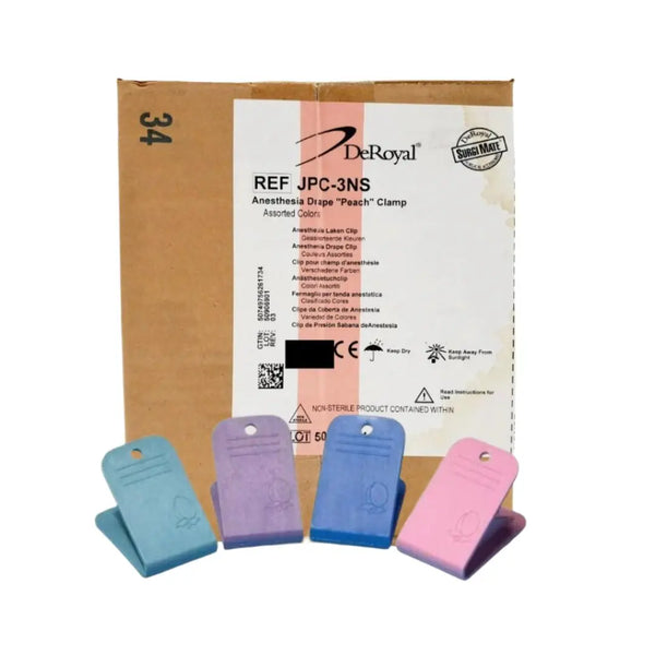 DeRoyal JPC3NS Anesthesia Drape Peach Clamp Assorted Colors Box of