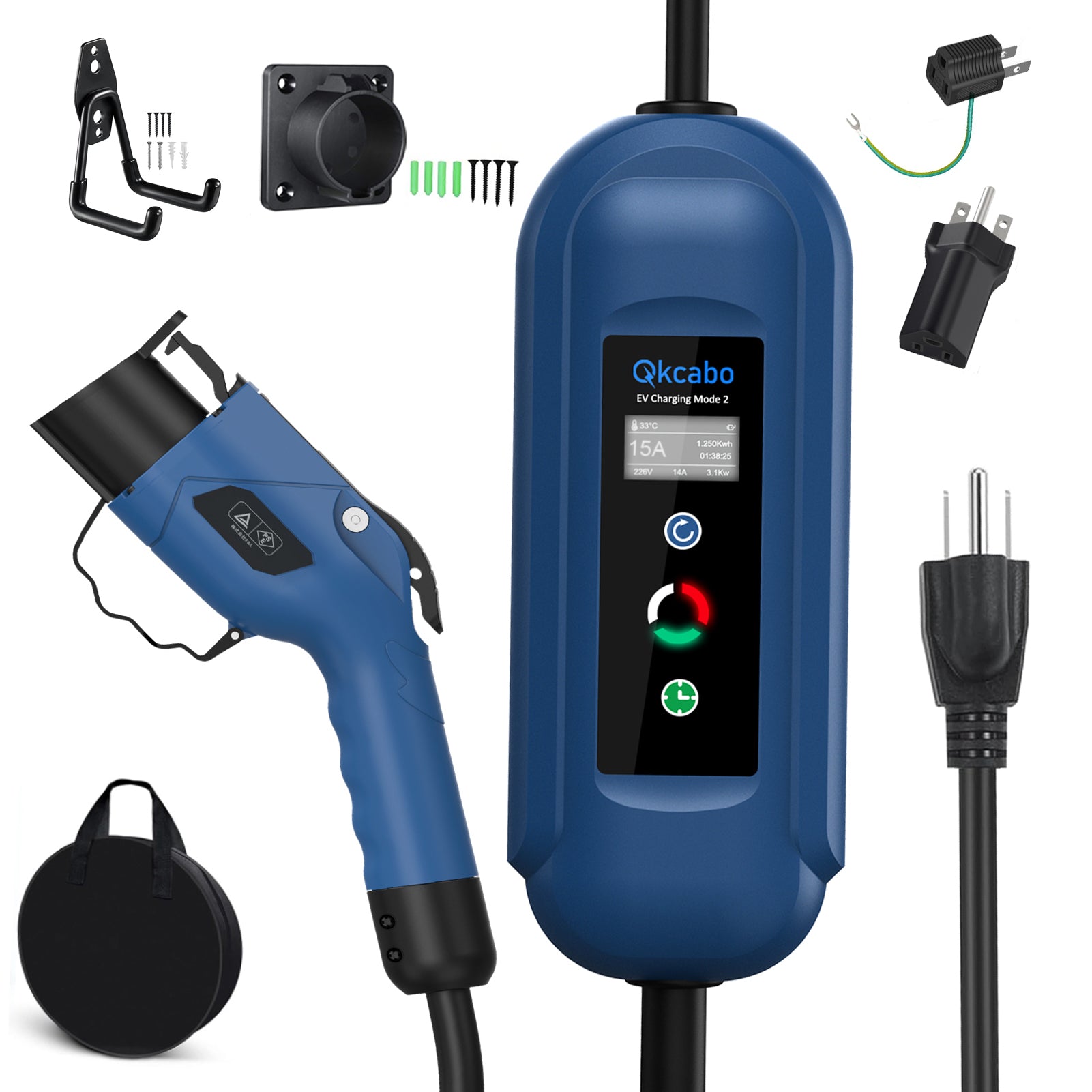 Qkcabo 100V-240V 電気自動車 充電ケーブル EV 充電ケーブル、8A/10A