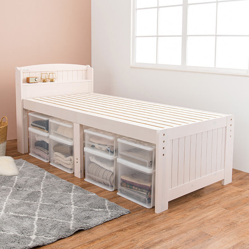 カントリー調すのこベッド 高さ調節3段階 宮棚コンセント付き ハイ