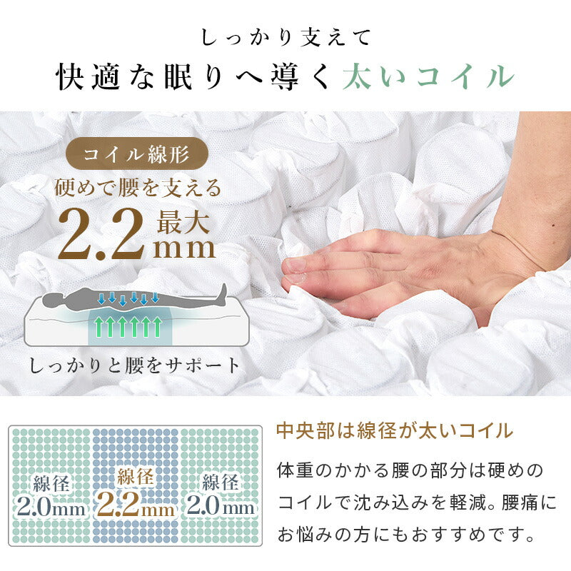 竹繊維混紡 ポケットコイルマットレス [S/SD/D] 竹のちから