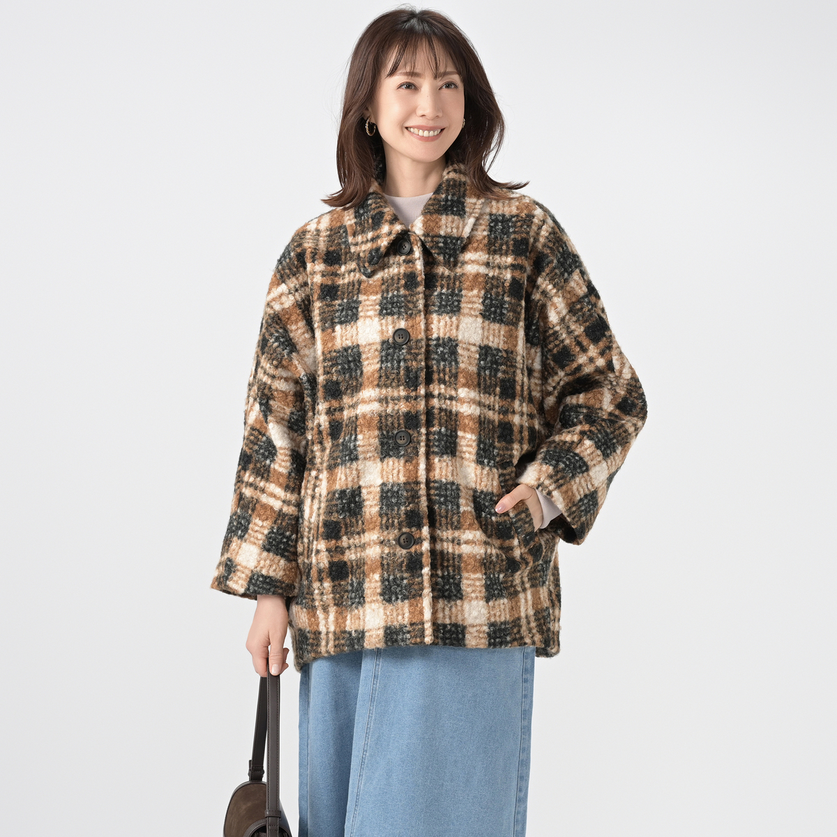 Coeur sucre ボアビッグチェックドルマンコート クールシュクレ（COEUR