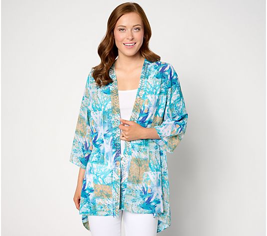 Inspired by Susan Graver Printed Chiffon Open Front Topper - QVC.com