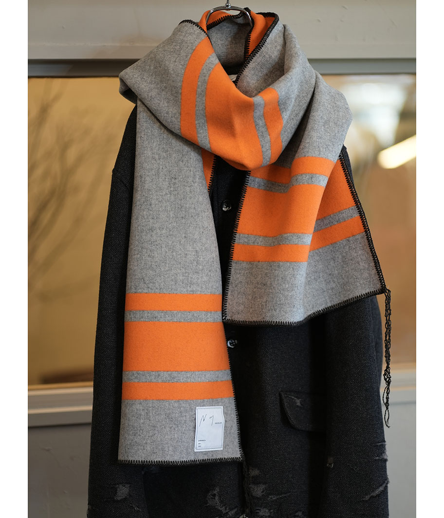 ANCELLM WOOL BLANKET SCARF EX [GRAY×ORANGE] - Fresh Service