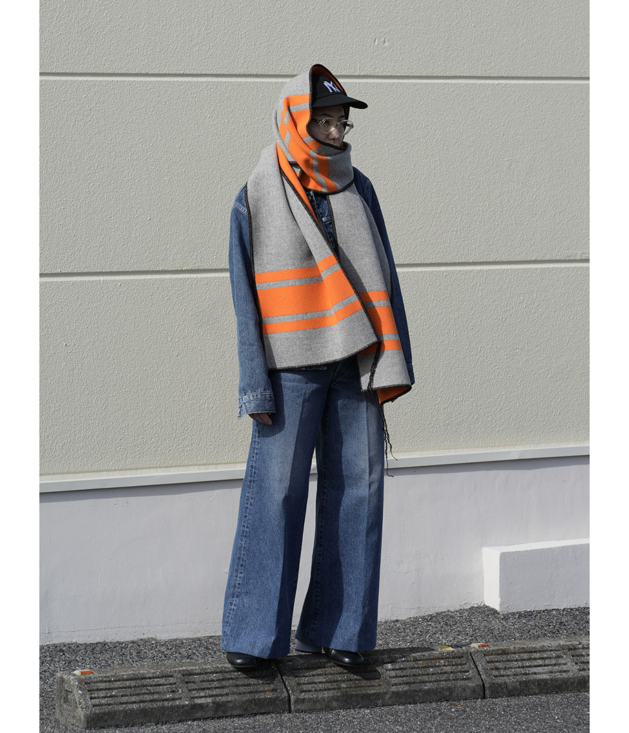 ANCELLM WOOL BLANKET SCARF EX [GRAY×ORANGE] - Fresh Service